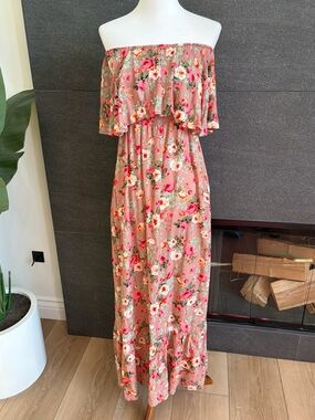 Lost in Lunar Strapless Floral Ruffle Maxi Dress Size Small